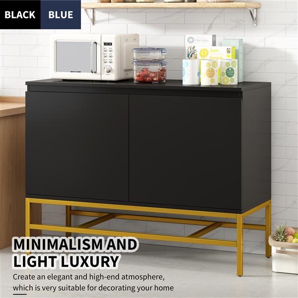 Minimalist & Luxury Cabinet Two Door Sideboard with Gold Metal Legs for Living Room, Dining Room (Black)