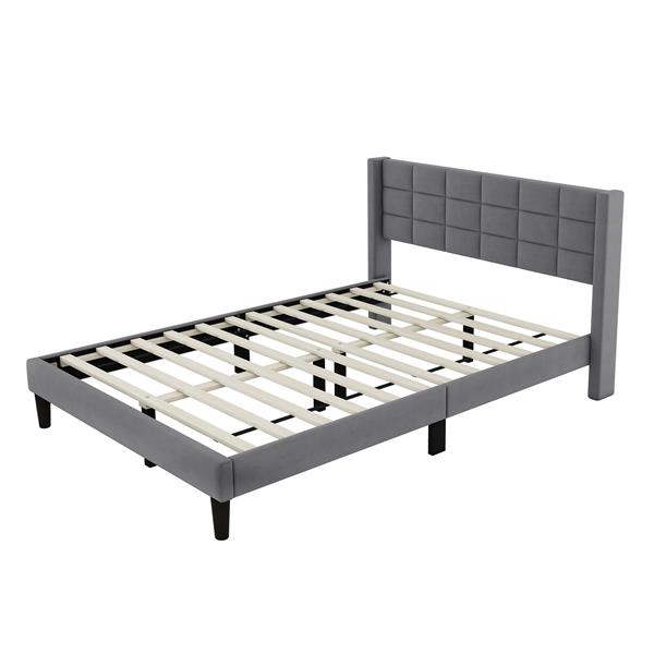 Queen Size Upholstered Platform Bed with Support Legs, Gray