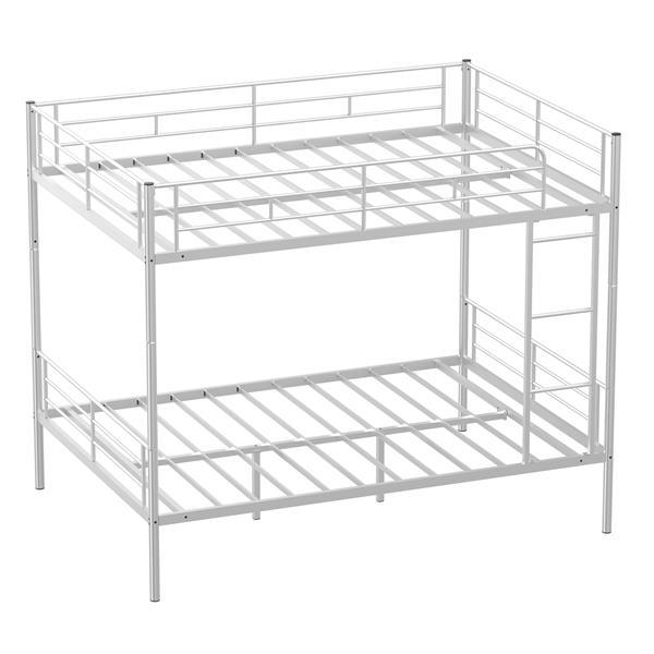 Metal Loft Bed Full Size, Heavy Duty Metal Loft Bed Frame with Dual Ladders & Safety Guardrail, No Box Spring Needed, Space-Saving Loft Bed for Juniors Teens Adults (silver)