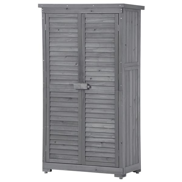 Wooden Garden Shed 3-tier Patio Storage Cabinet Outdoor Organizer Wooden Lockers with Fir Wood (Gray Wood Color -Shutter Design)