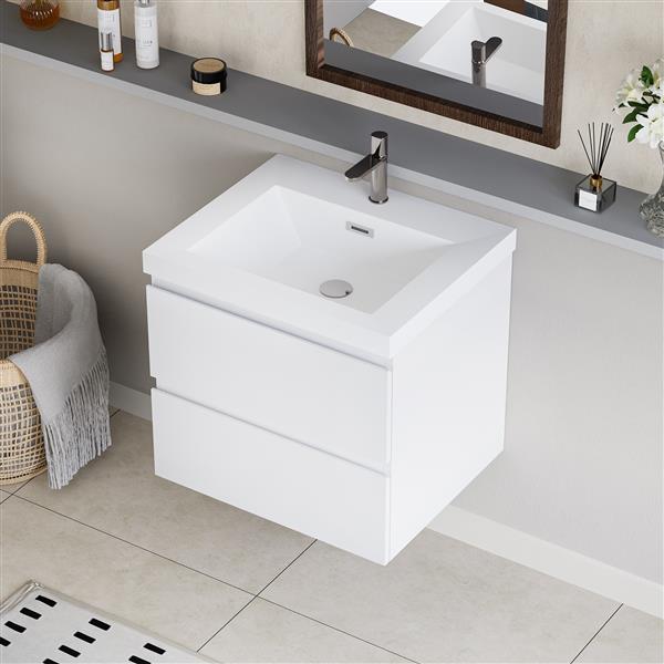 30" Floating Bathroom Vanity with Sink, Modern Wall-Mounted Bathroom Storage Vanity Cabinet with Resin Top Basin and Soft Close Drawers, Glossy White 24V11-30GW