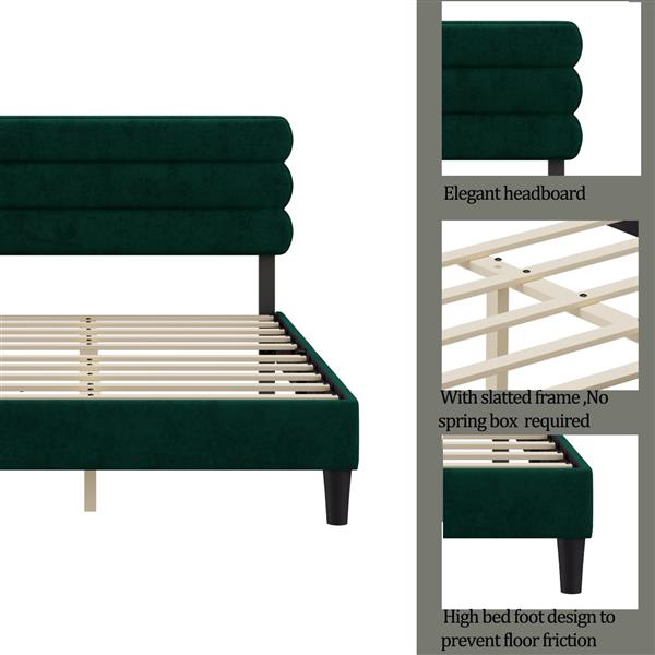 King Bed Frame with Headboard,Sturdy Platform Bed with Wooden Slats Support,No Box Spring,Mattress Foundation,Easy Assembly  Green