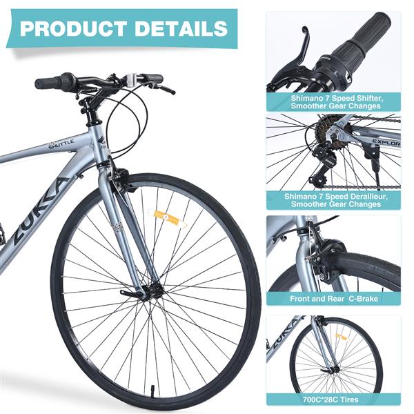 7 Speed Hybrid Bike Aluminum Alloy Frame C-Brake 700C Road Bike For men women's City Bicycle