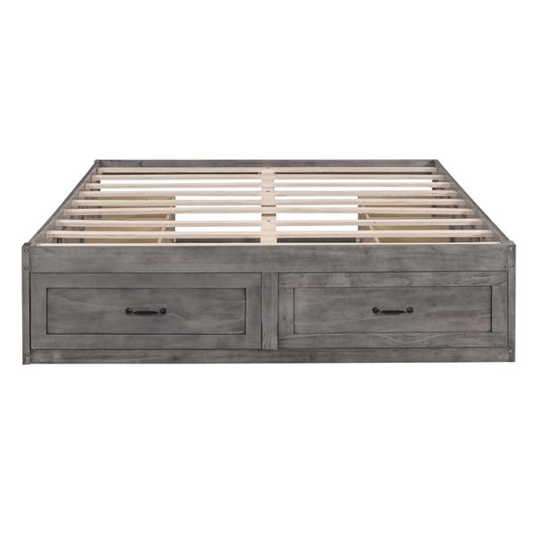 Queen Size Platform Bed with 6 Storage Drawers,Antique Gray