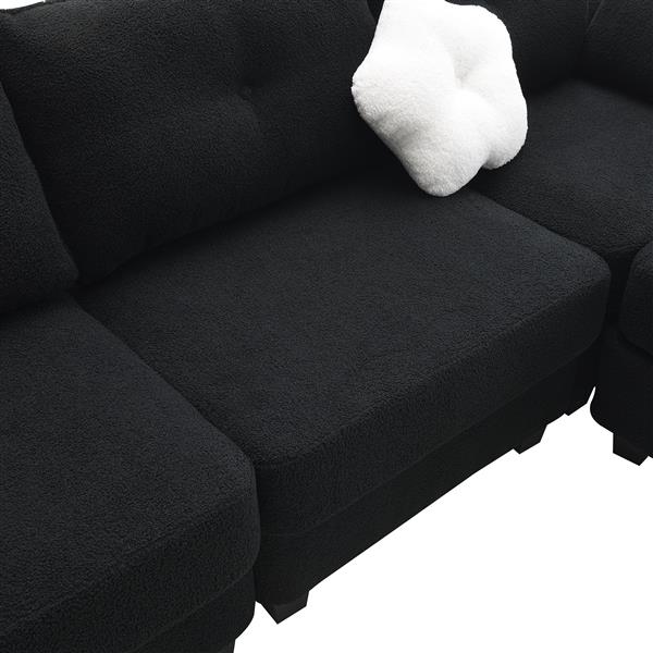 [VIDEO provided] [New] 92*63"Modern Teddy Velvet Sectional Sofa,Charging Ports on Each Side,L-shaped Couch with Storage Ottoman,4 seat Interior Furniture for Living Room, Apartment,3 Colors(3 pillows)