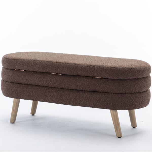 036-Boucle Fabric Storage Bench Bedroom Bench With Wood Legs For Living Room Bedroom Indoor,Brown