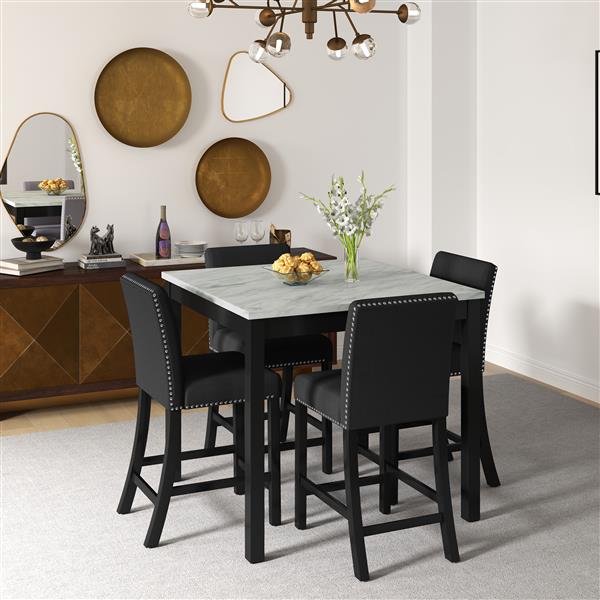 5 Piece Dining Table and Chair Set, Wooden Dining Table and Chair with 4 Chairs for Small Spaces, Modern Square Counter Height Dining Table, Compact Mid-Century Modern Home Table and Chair Set, Uphols