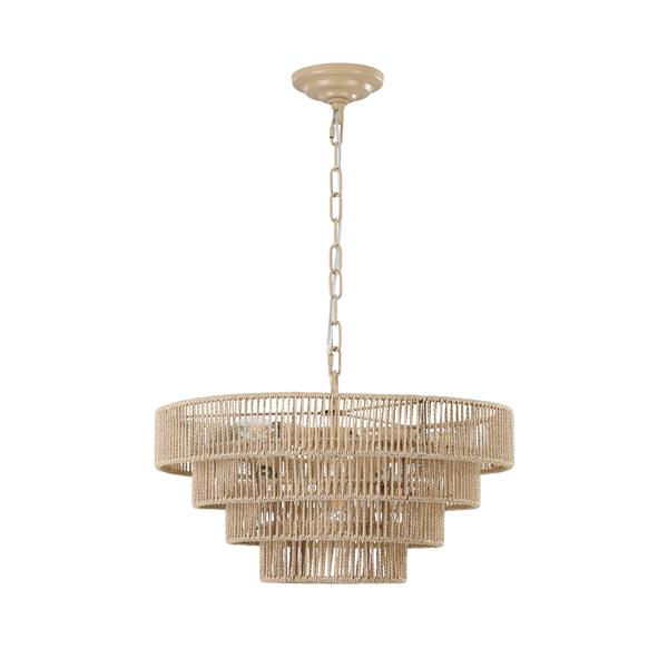 Bohemian style Woven Pendant Light 19.7 Inch Rattan Ligh Large Rattan Pendant Light with 4-Tier Rattan Chandelier--Wood