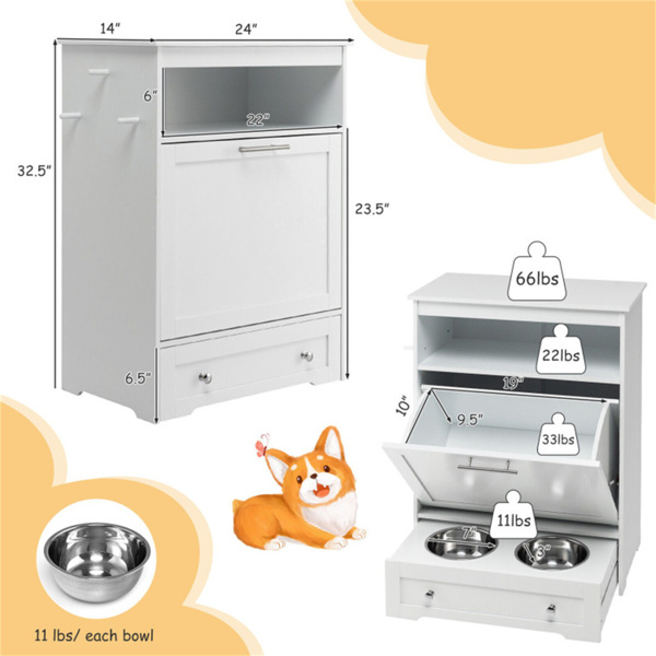 White pet feeding station, pet cabinet