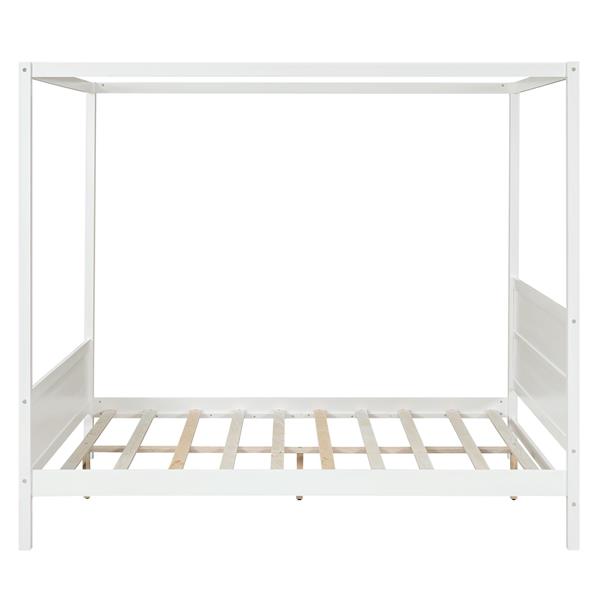 Queen Size Canopy Platform Bed with Headboard and Footboard,Slat Support Leg - White