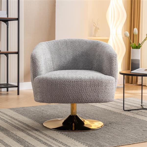 048-Chenille Fabric Swivel Chair With Gold Metal Round Base,Light Gray