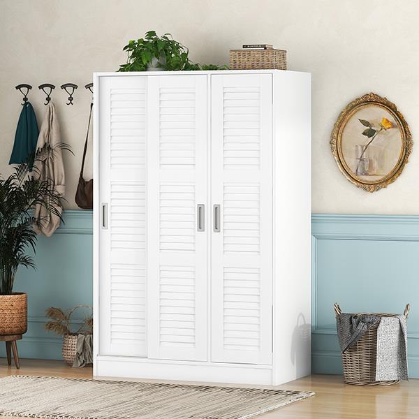 3-Door Shutter Wardrobe with shelves, White