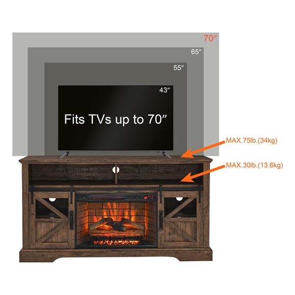 60 Inch Electric Fireplace  Entertainment Center With Door Sensor-Reclaimed Barnwood Color