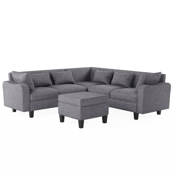 [New]87" Modern Sectional Sofa with coffee table,6-Seat Couch Set with Storage Ottoman,Various Combinations,L-Shape Indoor Furniture with Unique Armrests for Living Room,Apartment, 2 Colors(6 pillows)