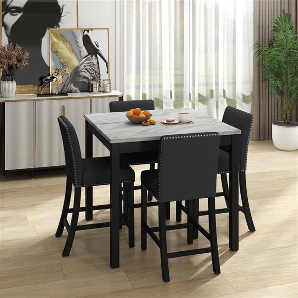 5 Piece Dining Table and Chair Set, Wooden Dining Table and Chair with 4 Chairs for Small Spaces, Modern Square Counter Height Dining Table, Compact Mid-Century Modern Home Table and Chair Set, Uphols