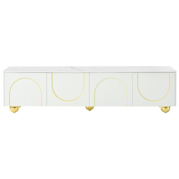 Modern TV Stand for TVs up to 75 Inches, Entertainment Center with Storage Cabinets and 1 Adjustable Shelf, Media Console with Marble-patterned Top and Golden Round Metal Legs for Living room