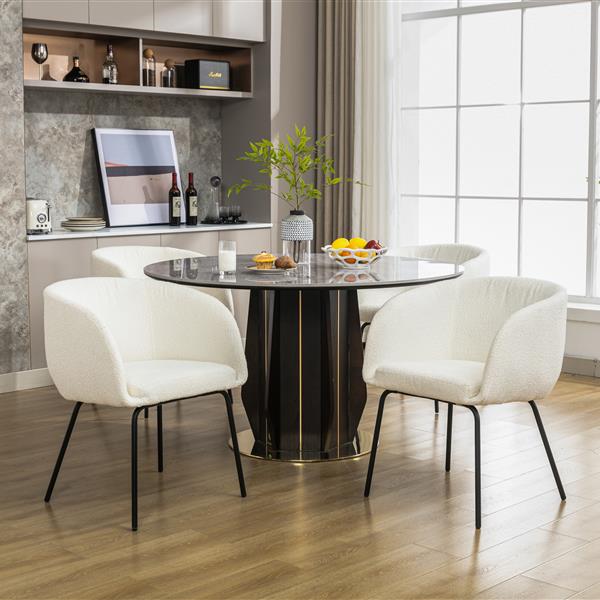 040-Set of 2 Boucle Fabric Dining Chairs With Black Metal Legs,Ivory