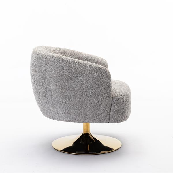 048-Chenille Fabric Swivel Chair With Gold Metal Round Base,Light Gray