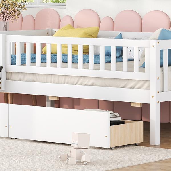 Twin Size Daybed Wood Bed with Two Drawers , White