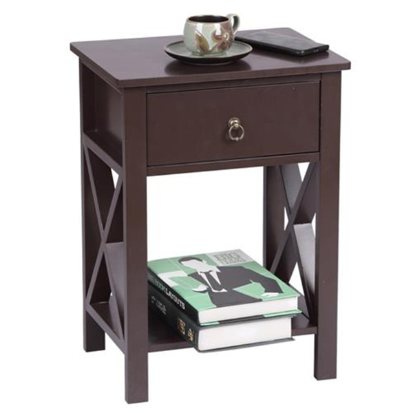 FCH Nightstand Modern End Table, Side Table with 1 Drawer and Storage Shelf, Brown