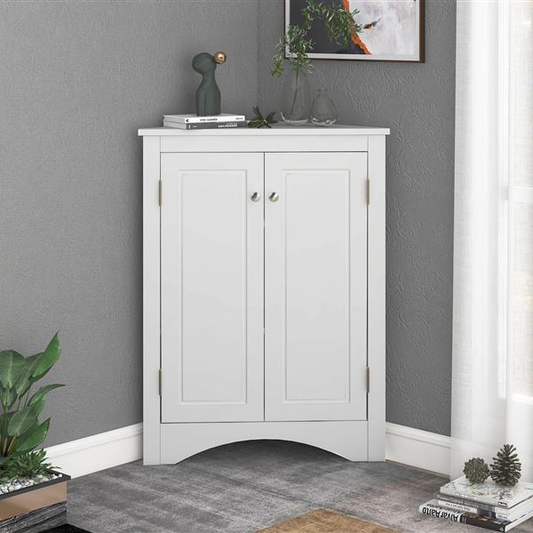 White Triangle Bathroom Storage Cabinet with Adjustable Shelves, Freestanding Floor Cabinet for Home Kitchen