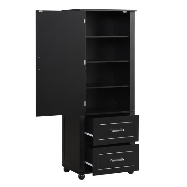 Tall Bathroom Storage Cabinet, Freestanding Storage Cabinet with Two Drawers and Adjustable Shelf, MDF Board with Painted Finish, Black