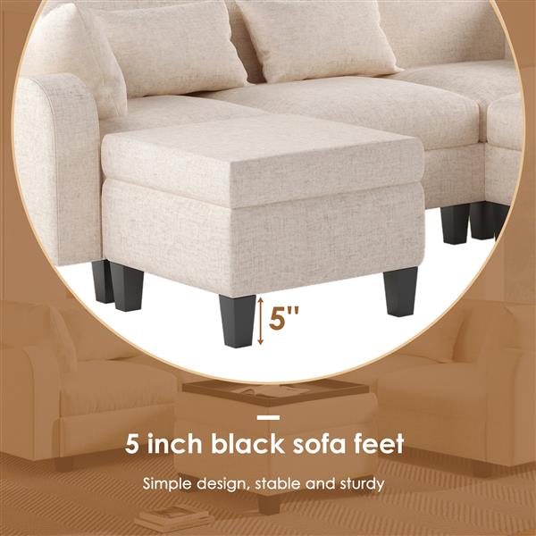 [New]87" Modern Sectional Sofa with coffee table,6-Seat Couch Set with Storage Ottoman,Various Combinations,L-Shape Indoor Furniture with Unique Armrests for Living Room,Apartment, 2 Colors(6 pillows)