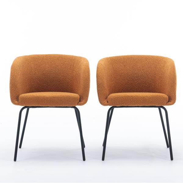 040-Boucle Fabric Dining Chair With Black Metal Legs Set Of 2,Ginger