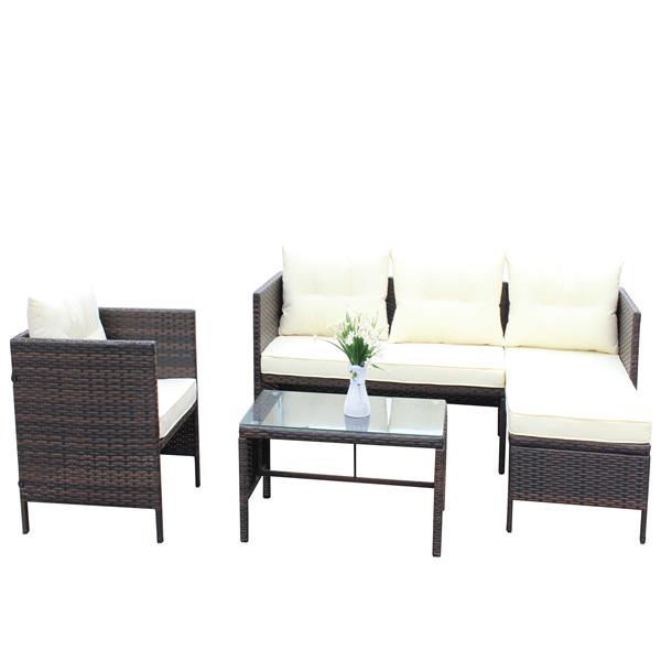 Outdoor patio Furniture sets 4 piece Conversation set wicker Ratten Sectional Sofa With Seat Cushions(Beige Cushion)