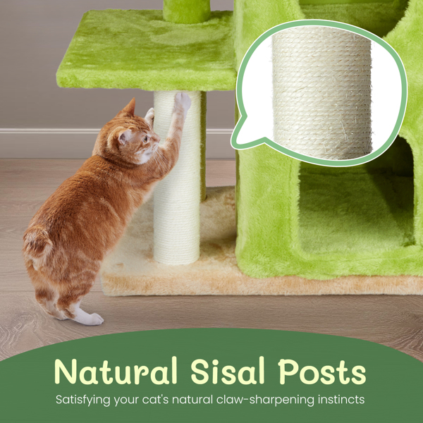 33 inch Cat Tree Cat Tower for Indoor Cats, Cat Activity Center Play House with Large Padded Perch, Hammock, 2-Tiered Condo, Scratching Posts & Dangling Ball, Yellow & Green