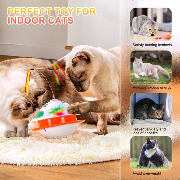 4 in 1 Automatic Interactive Cat Toy Cat Toy with Butterfly Flying Random Moving Ambush Feather Catnip Ball Smart Kitten Toy for Indoor Cats Dual Power Automatic Cat Teasing Stick