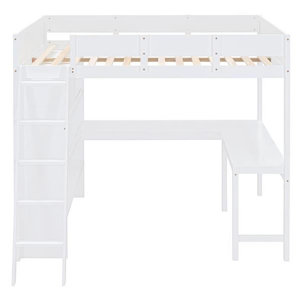 Full Size Loft Bed with Desk and Shelf - White