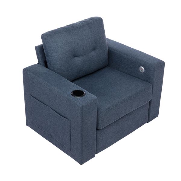 Modern Swivel Accent Sofa Chair , Ernomic Casual 90 Degree Swivel Single Sofa Seat with Drink Holder Living Room Chair ,Soft Egyptian Velvet Sofa Chair (Blue)