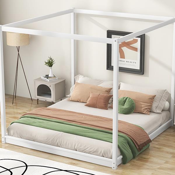 King Size Canopy Platform Bed with Support Legs,White