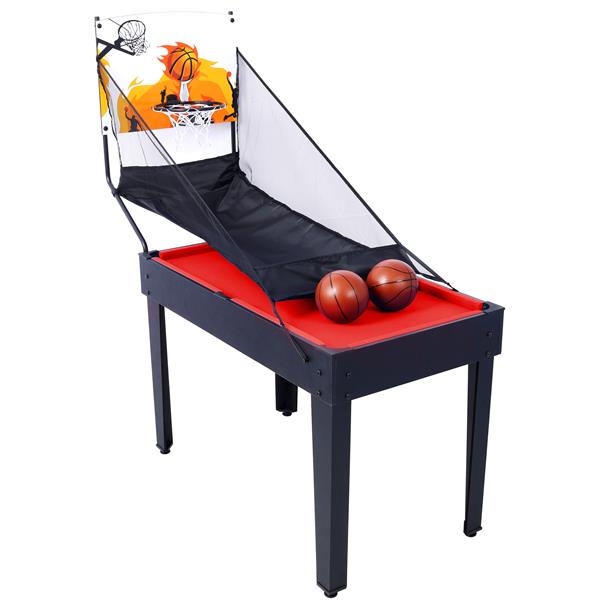 5-in-1 Multi-Game Table - Billiards, Push Hockey, Foosball, Ping Pong, and Basketball black/red