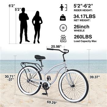 Single Speed Bicycles 26\\"Inch,Steel Frame, Wide Wheels for Stability, Rear Coaster Brakes,Multiple Colors Men\\'s Beach Cruiser Bike