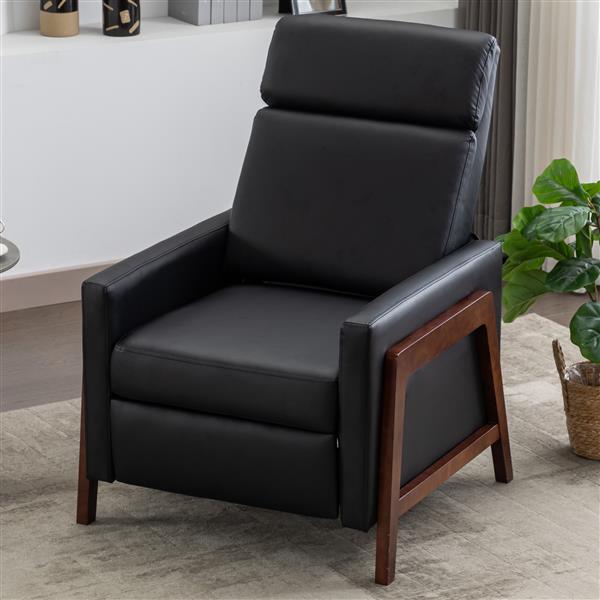 Wood-Framed PU Leather Recliner Chair Adjustable Home Theater Seating with Thick Seat Cushion and Backrest Modern Living Room Recliners, Black