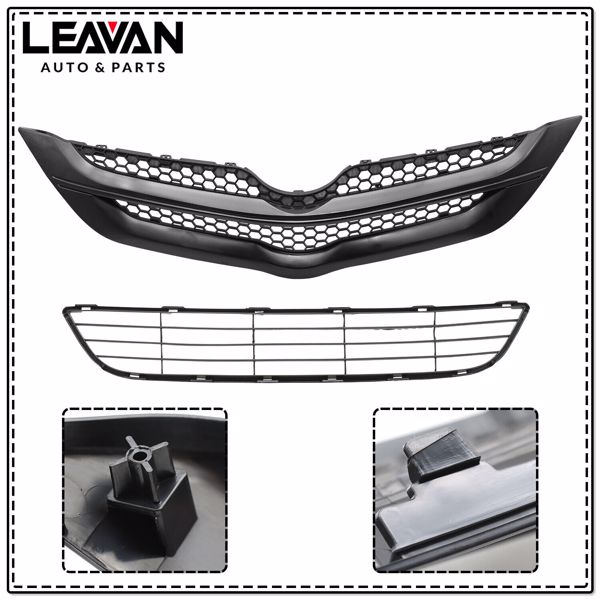 Front Upper + Lower Bumper Grill Grille Set For 2007 2008 Toyota Yaris Sedan