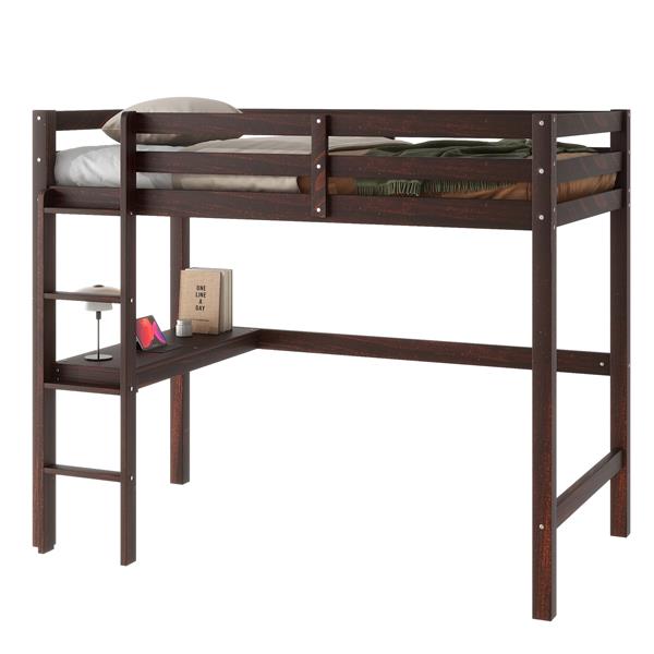 Twin Loft Bed with  built-in desk,Espresso