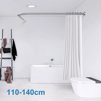 Stretchable Stainless L Shaped Pole Bathroom Corner Shower Curtain Rail Rack Rod