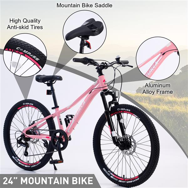 Mountain Bike for Girls and Boys  Mountain 24 inch 7-Speed bike