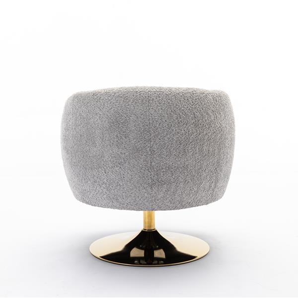 048-Chenille Fabric Swivel Chair With Gold Metal Round Base,Light Gray