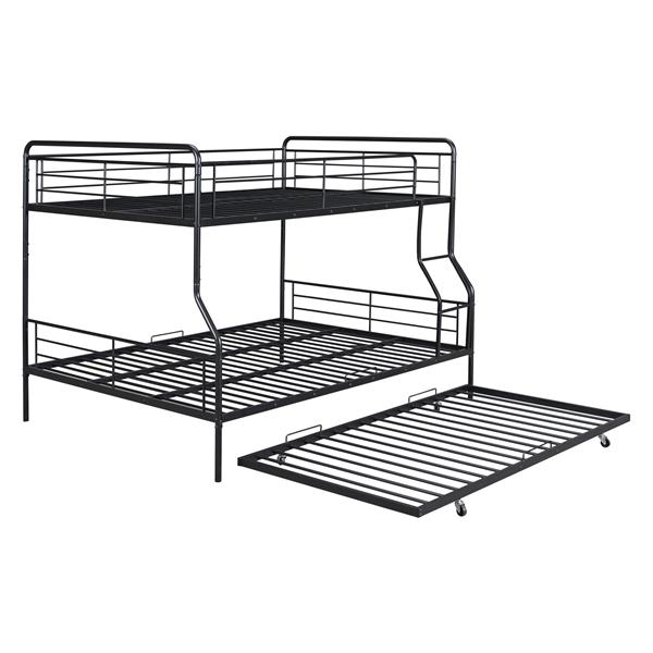 Full XL Over Queen Metal Bunk Bed with Twin Size Trundle, Black