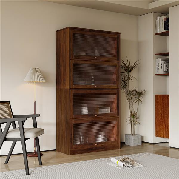 Bookcase Contemporary Closed Back Glass Doors Office Storage Cabinet Floor-to-Ceiling Low Cabinet Bookcase Against Wall Dustproof Bookshelf