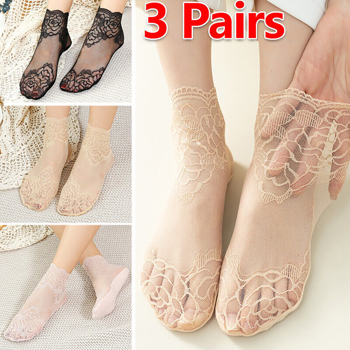 Women Ladies Lace Ankle Sexy Ankle Socks Stocking Floral Elegant Sheer Thin UK