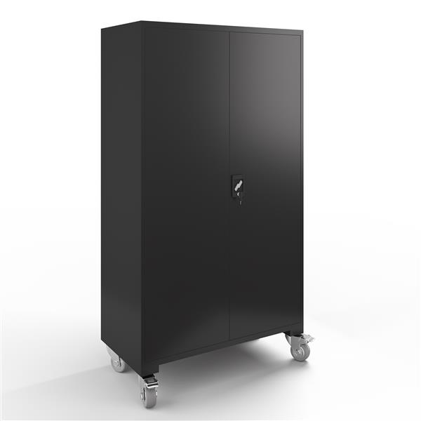 Upgraded Wide 39.37 Inch & Depth 19.69 Inch Metal Storage Cabinet 72 Inch Black Lockable Garage Cabinet with Wheels  Heavy-Duty Steel Cabinet with Doors & 4 Adjustable Shelves for Home, Office