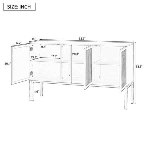 Large Storage Space Sideboard with Artificial Rattan Door and Rebound Device for Living Room and Entryway (Black)