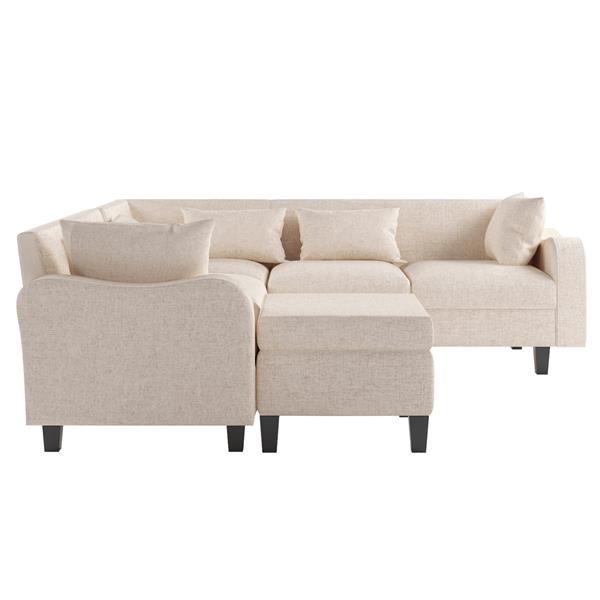 [New]87" Modern Sectional Sofa with coffee table,6-Seat Couch Set with Storage Ottoman,Various Combinations,L-Shape Indoor Furniture with Unique Armrests for Living Room,Apartment, 2 Colors(6 pillows)