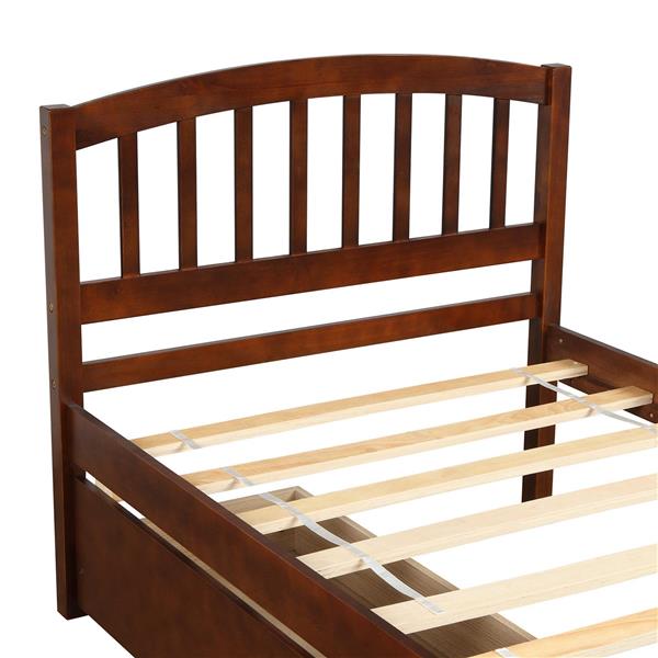 Twin Platform Storage Bed Wood Bed Frame with Two Drawers and Headboard, Walnut