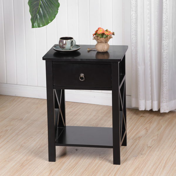 Black Spray Paint Cross Type Single Suction Double Layer Nightstand [40x30x55cm]